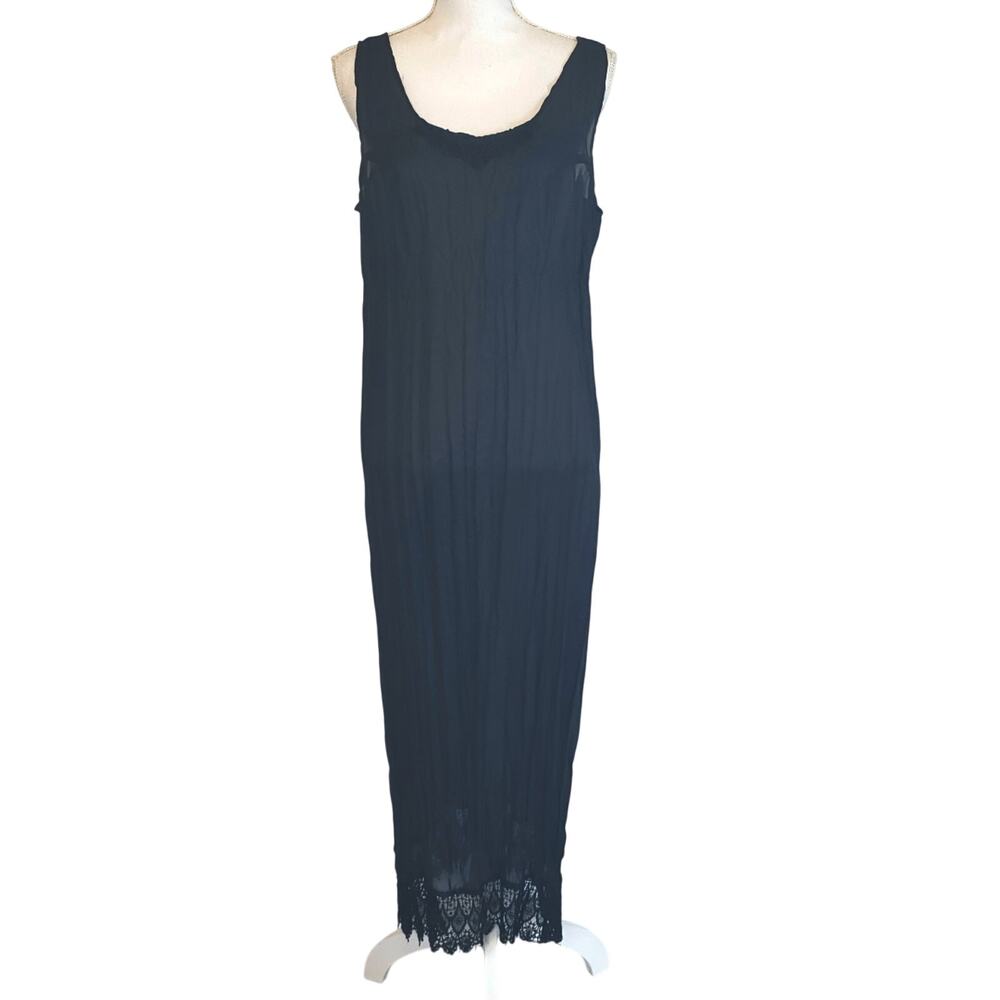 Classique Vintage Black Pleated Slip Dress – One Size
